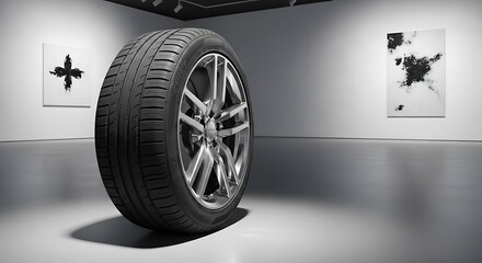 Car Tire Displayed as Art in Modern Gallery Exhibition