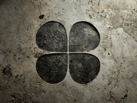 Stone texture with carved four-leaf clover pattern on surface