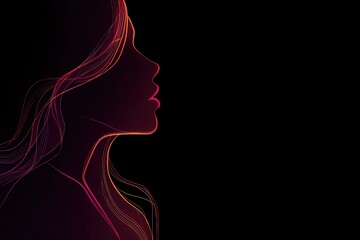 Neon line art profile of woman with glowing contours