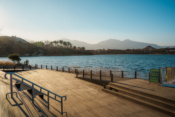 Lakeside wooden deck at Yeongrang Lake, Sokcho, South Korea