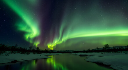 Ethereal Aurora Borealis Over a Winter River