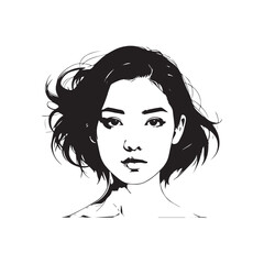 
Black and white line art of a cool woman playing guitar in casual outfit minimalist stylish illustration