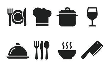 Silhouette kitchen icons collection: culinary tools and dining symbols