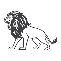 A black and white lion standing on a white background