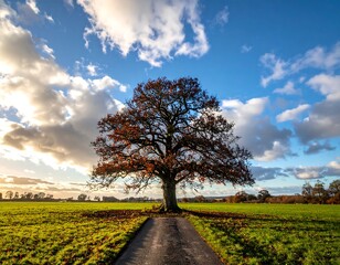 Autumnal landscape with lone tree