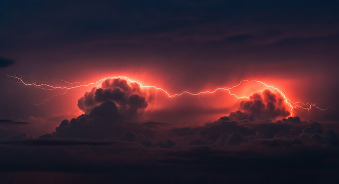 SEO Title: Red Lightning Strike Across Stormy Clouds in a Dark Sky