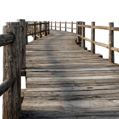 Fototapeta premium Rustic wooden boardwalk leading towards distant horizon on a tranquil journey