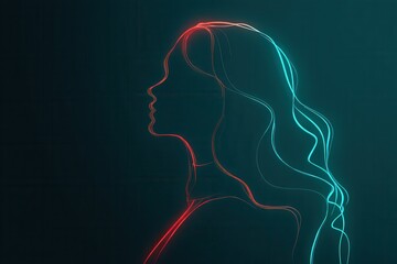 Neon line art of woman’s profile with glowing outline