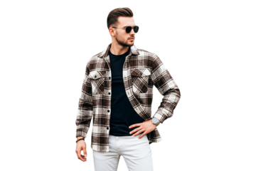 portrait of a handsome young man wearing sunglass isolated on white