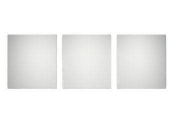 Three identical blank white squares arranged side by side in a row isolated on transparent background