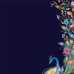 Traditional Mughal garden scene in Pichwai style featuring peacock and arches, designed for wallpaper