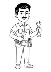 Indian Electrician cartoon illustration with tools and wrench