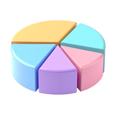 Obraz premium Colorful Pie Chart: An eye-level perspective, this vividly illustrated pie chart uses a modern 3D style to convey market insights and business information in a clear visual. 