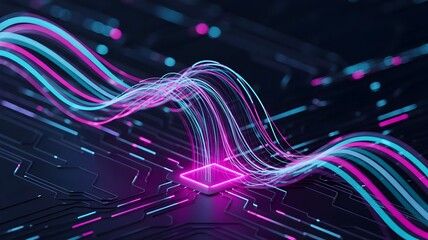 Neural Network Flow and Machine Learning – Big Data, AI, and Complex Information Systems. Futuristic 3D Rendering of Data Analysis, Visualization, and Technology Innovation in Cyberspace.