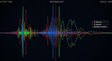 Seismic activity recording showing colorful earthquake data and statistics