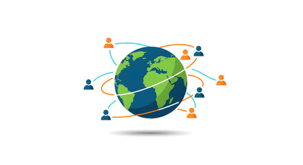 Fototapeta premium グローバルビジネスと国際連携のフラットアイコン：地球とつながり