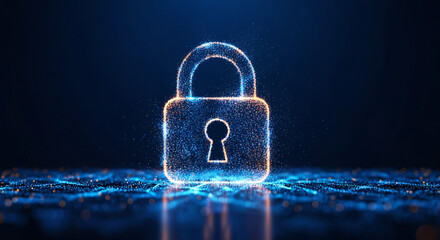 Digital Padlock with Glowing Particles, Symbolizing Cybersecurity, Data Protection, and Internet Security