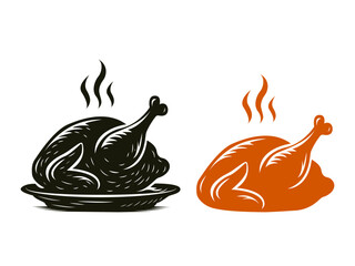 A dish of roasted aromatic turkey or chicken for Thanksgiving and Christmas. Flat vector illustration isolated on white background.