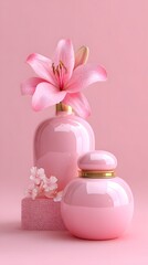 Pastel Ceramic Vases with Blooming Dahlia Flower