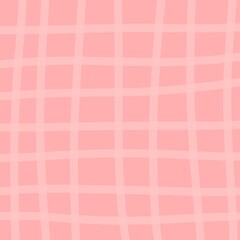 Pastel pink plaid pattern with vertical and horizontal lines in lighter pink, slightly wavy, forming squares.