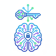 Digital key quantum key cyber security ai brain data protection encryption neural network secure lock with bright confidence