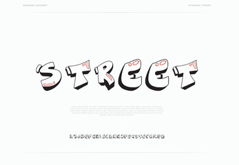 Black, white and orange decorative font in graffiti style with spray effect. Ideal for pattern, fabric print, shops and many other uses 