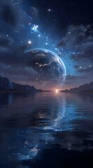 Sci fi fantasy concept of Earth with neon glow