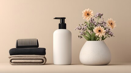 Spa and Wellness Mockup with Cosmetic Bottle and Towels