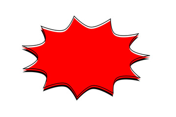 Red burst star shape badge for sale sticker, discount label, price tag design, promotional starburst banner, abstract explosion emblem for marketing and advertising graphics