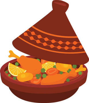 Illustration of Maghrebi Cuisine Chicken Tagine With Vegetables, A Traditional Moroccan Food