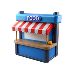 Charming 3d food stand with striped awning and 'food' sign ready for business transparent background
