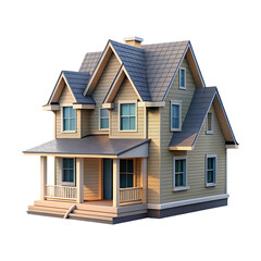 Detailed 3d rendering of a classic american two-story family house transparent background