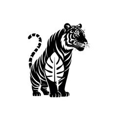 Fototapeta premium Striking Black and White Tiger Illustration Majestic Feline with Bold Stripes and a Hint of Foliage