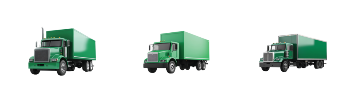 Green delivery trucks on black background for transport concept