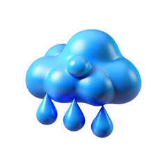 Blue 3d rain cloud icon with droplets symbolizing weather forecast and meteorology transparent background