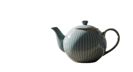 Elegant blue ceramic teapot with a striped pattern, perfect for brewing tea and enjoying a relaxing moment, isolated on transparent background