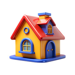 Charming 3d cartoon house model with blue door and red roof transparent background