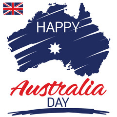Vector art of happy australia day map silhouette with flag and text