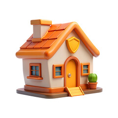 Charming 3d cartoon house with orange roof and yellow door ideal for projects transparent background