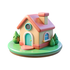 Charming 3d cartoon house with greenery and red roof design transparent background