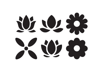 flower shape icon, floral icon set.  patterns. lotus. petals. abstract blossoms. Flat black icons. Retro vintage style. vector illustration eps 10