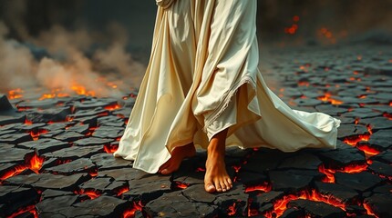 Obraz premium Eurydice’s feet on volcanic rocks, symbolic illustration of the Greek myth 