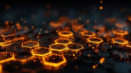 glowing hexagons dark background sparks
