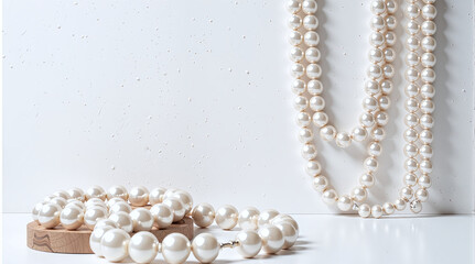 The layered pearl necklaces convey modern minimalist elegance.