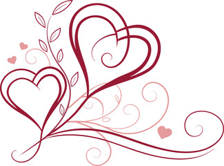 Vector art of two intertwined hearts with floral swirls and leaves, a symbol of love and romance