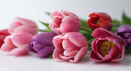Fototapeta premium 優しい光に照らされ輝くチューリップの花束 春の訪れを告げる可憐な花びら. AI Generated