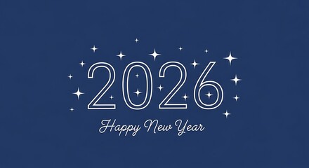 Happy new year 2026 text with stars on blue background