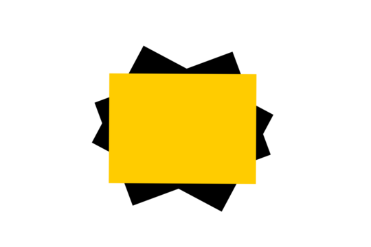 Abstract geometric design with yellow rectangle and black layered star shape background for modern posters, labels, badges, and creative digital art