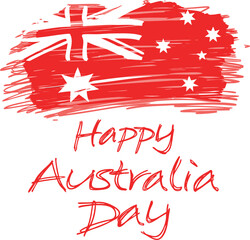 Vector art of happy australia day text with australian flag brush stroke