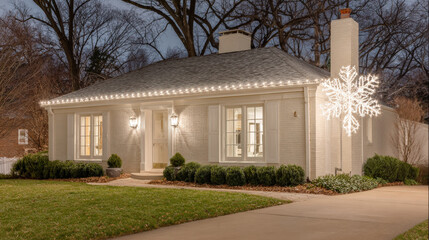 charming american house adorned with ultrabright led snowflakes glowing gently in night